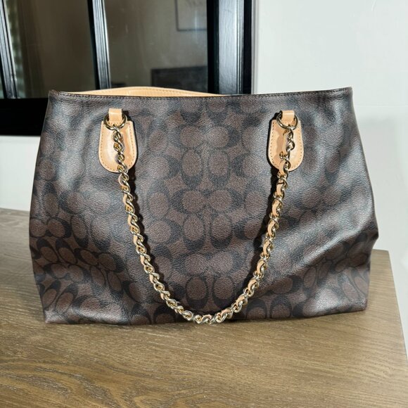 Coach Peyton Signature Chain Tote — Brown/Tan Monogram - Picture 2 of 15